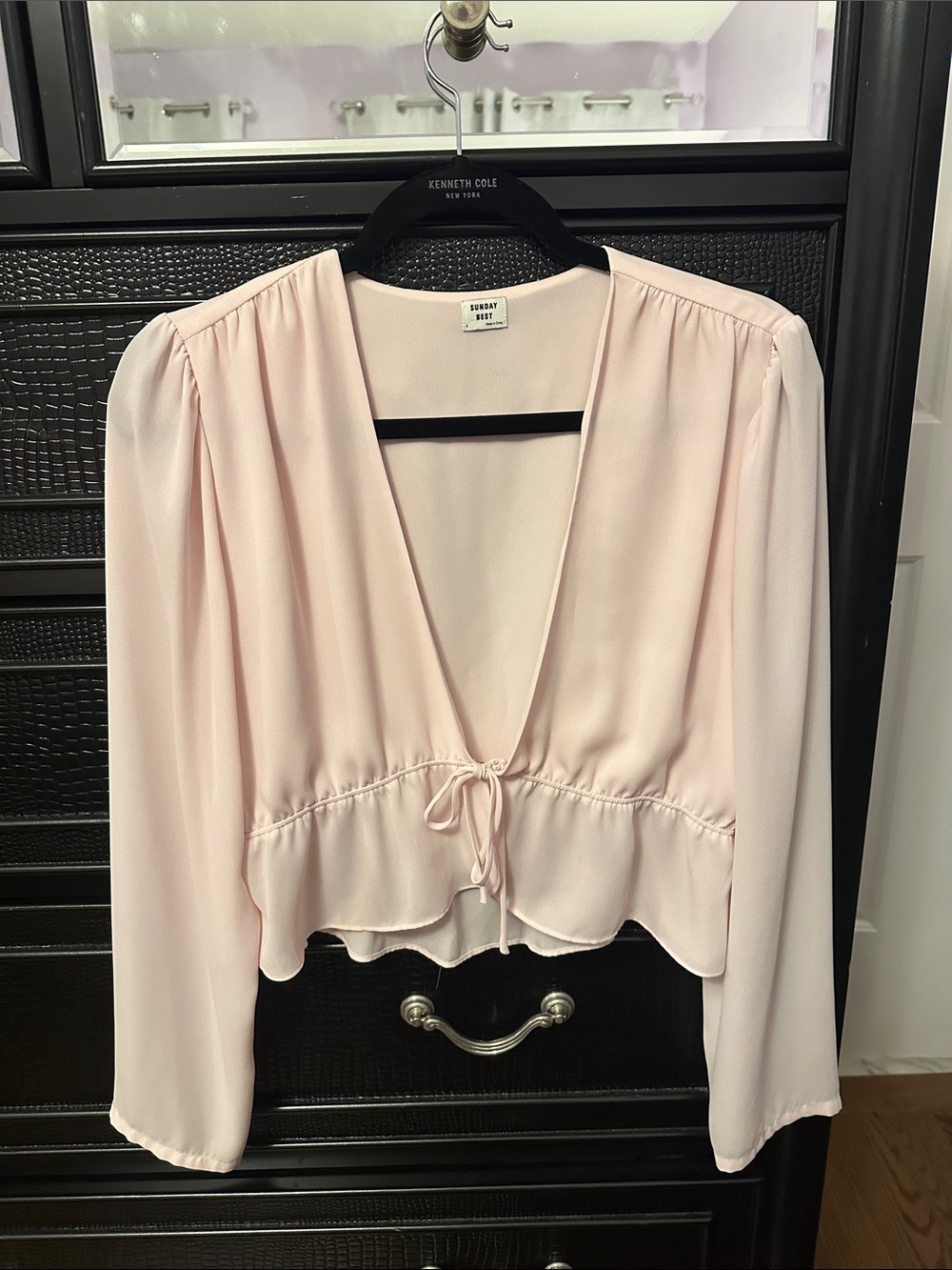 Sunday Best Soft Blush V-Neck Tie-Front Blouse